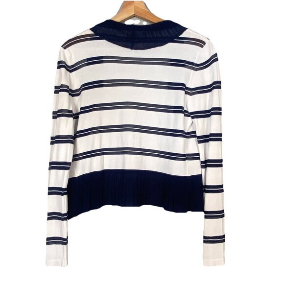 Boston Proper Ivory Ruffled Nautical Ruffle Edge Striped Cardigan Sweater Size S - Picture 8 of 10